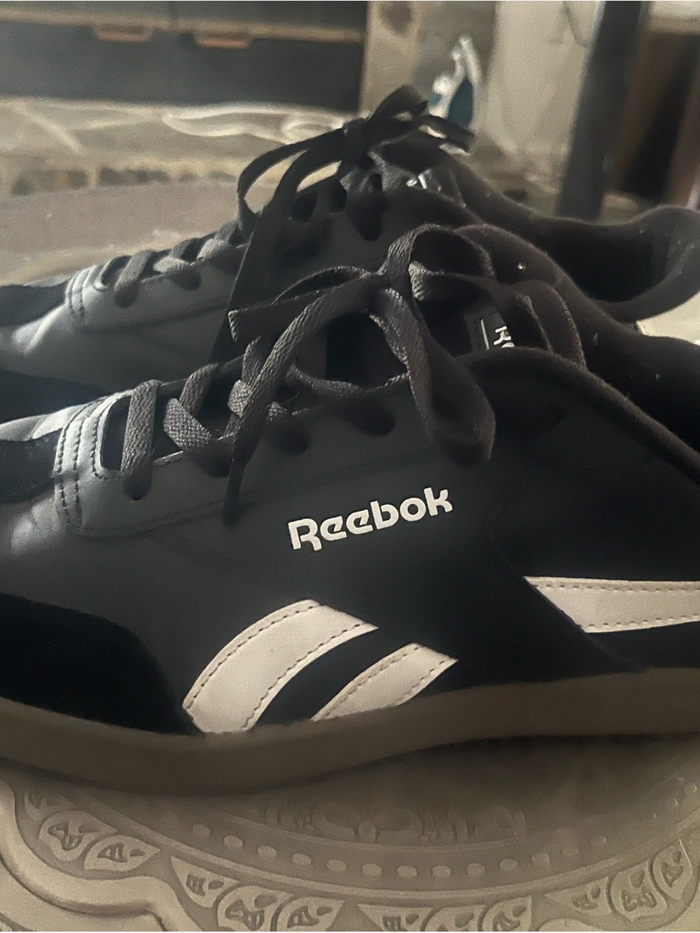 Reebok Men’s Black Sneakers with White Logo and Stripes